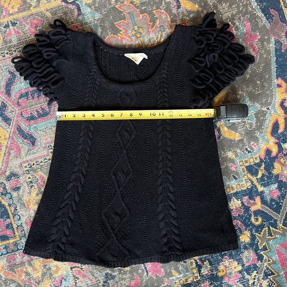 NAVY BLUE Anthropologie HWR Monogram Looped Epaulet Ecru Cable Knit Sweater Med - Picture 5 of 9